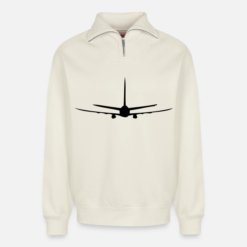 Flugzeug - Relaxed Unisex Organic Half Zip Sweatshirt – von SPREAD - Naturweiß