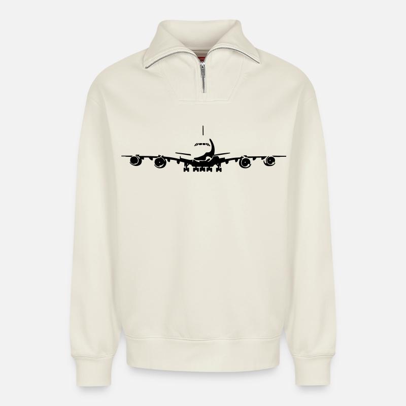 Passagierflugzeug - Relaxed Unisex Organic Half Zip Sweatshirt – von SPREAD - Naturweiß