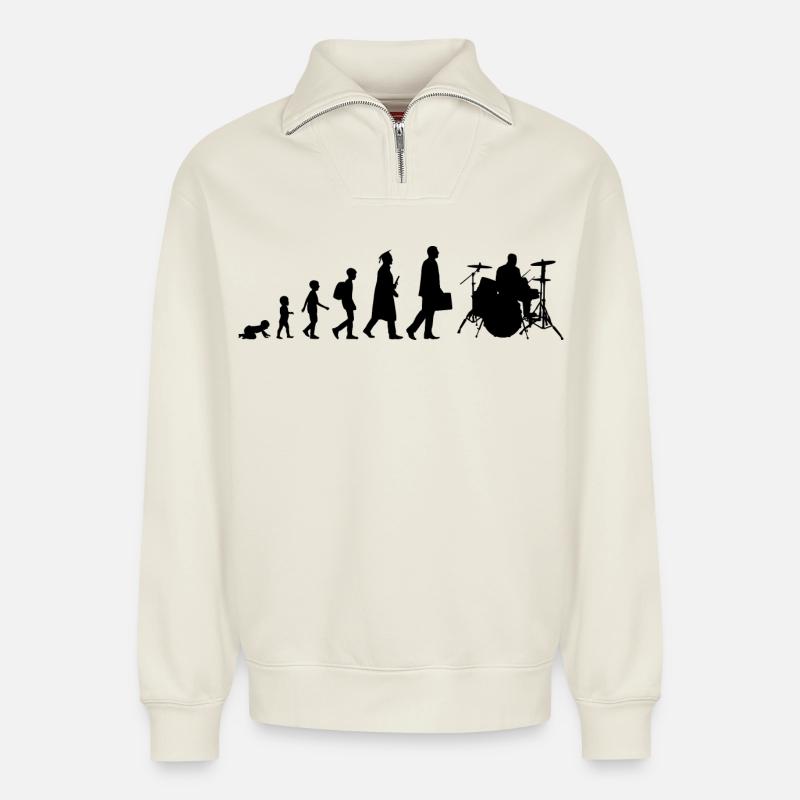 Entwicklung eines Schlagzeugers - Relaxed Unisex Organic Half Zip Sweatshirt – von SPREAD - Naturweiß