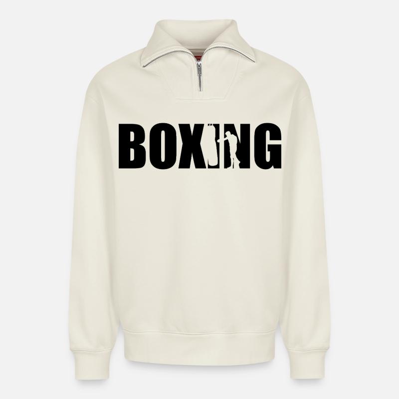 Boxen - Relaxed Unisex Organic Half Zip Sweatshirt – von SPREAD - Naturweiß