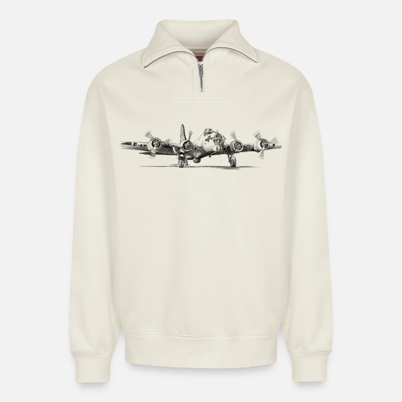 B-17 - Relaxed Unisex Organic Half Zip Sweatshirt – von SPREAD - Naturweiß