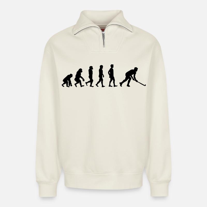 Evolution de floorball - Sweat unisexe décontracté en coton biologique à demi-zip – de SPREAD - blanc cassé