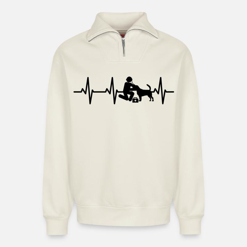 Tierarzt Strichmännchen Herzklopfen - Relaxed Unisex Organic Half Zip Sweatshirt – von SPREAD - Naturweiß