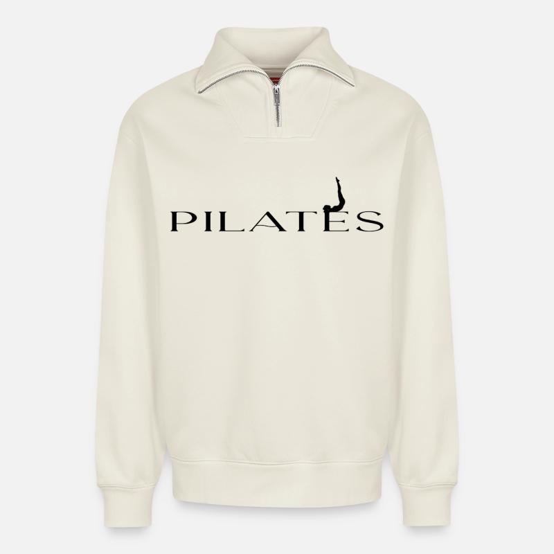 Pilates - Relaxed Unisex Organic Half Zip Sweatshirt – von SPREAD - Naturweiß