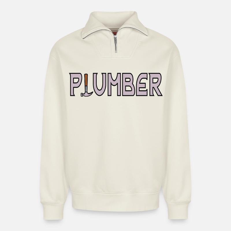 Klempner-Papa - Relaxed Unisex Organic Half Zip Sweatshirt – von SPREAD - Naturweiß