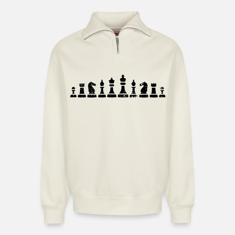 Schach Figur - Relaxed Unisex Organic Half Zip Sweatshirt – von SPREAD - Naturweiß