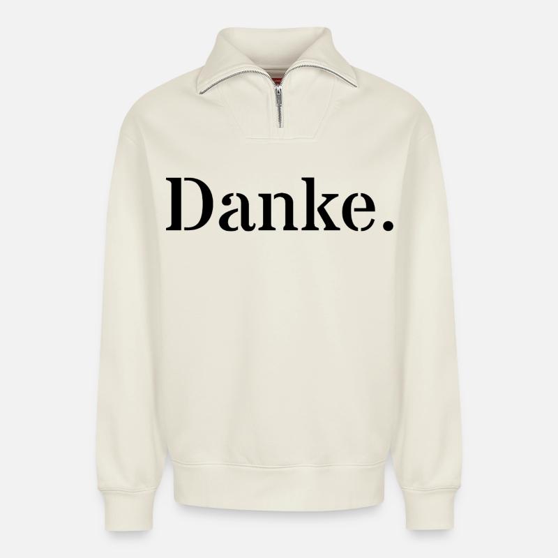 Danke - Relaxed Unisex Organic Half Zip Sweatshirt – von SPREAD - Naturweiß