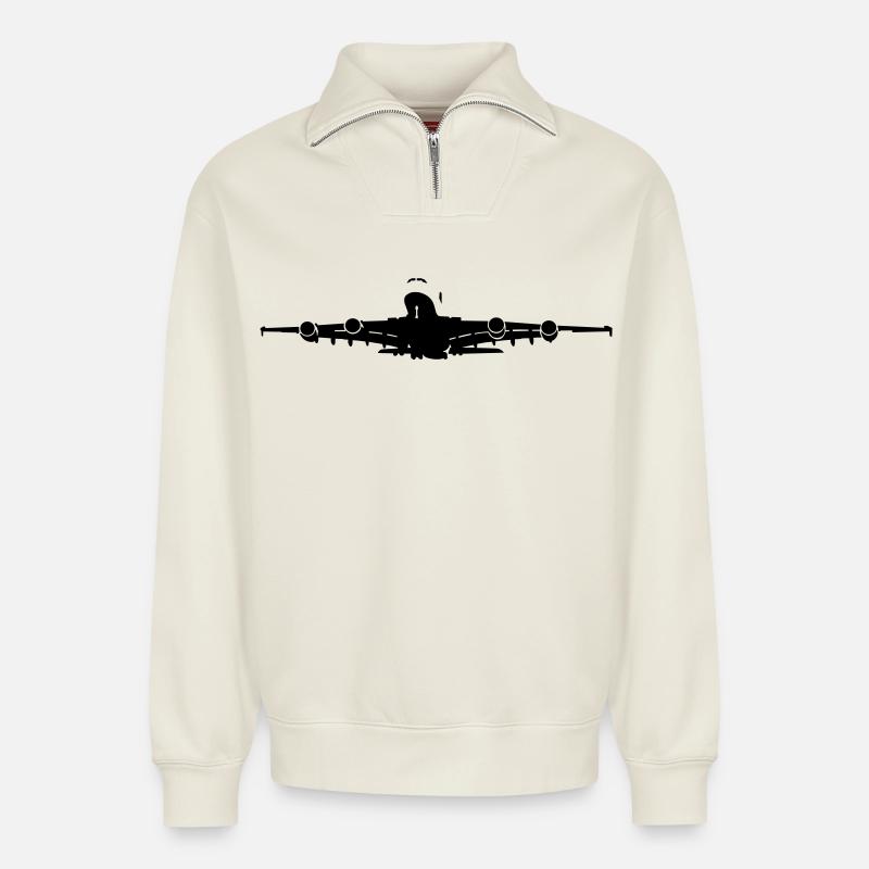 Passagierflugzeug - Relaxed Unisex Organic Half Zip Sweatshirt – von SPREAD - Naturweiß