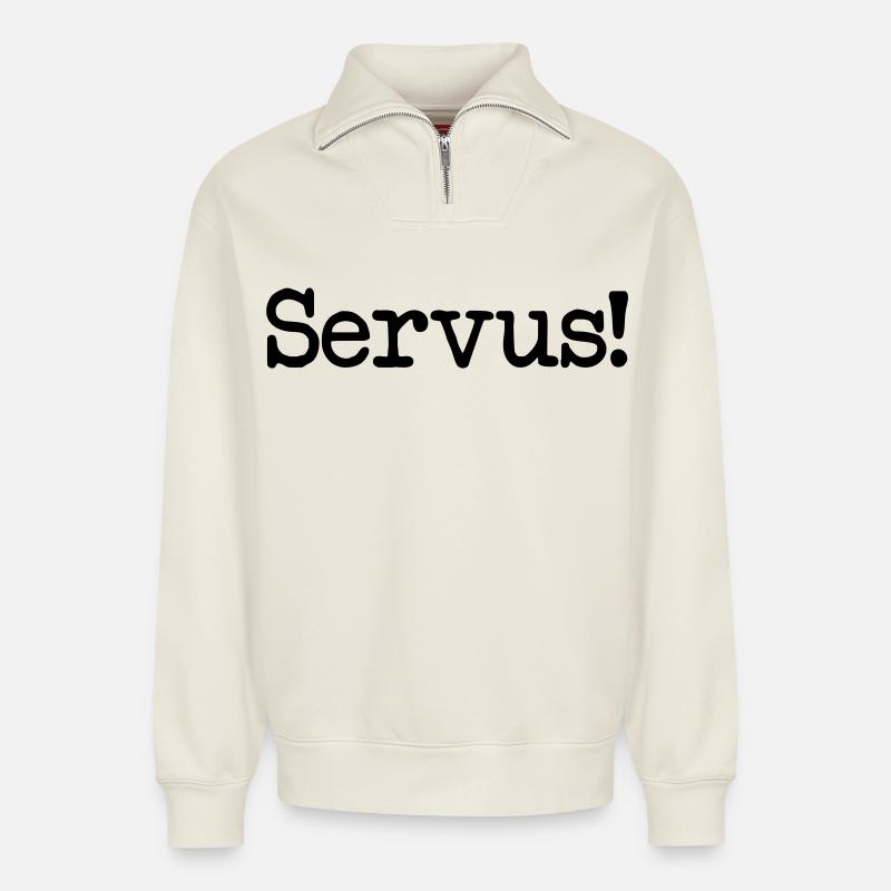 Hello! - Relaxed Unisex Organic Half Zip Sweatshirt – by SPREAD - off white