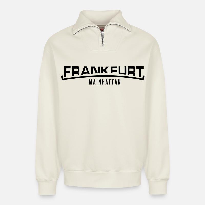 Frankfurt Mainhattan - Relaxed Unisex Organic Half Zip Sweatshirt – von SPREAD - Naturweiß