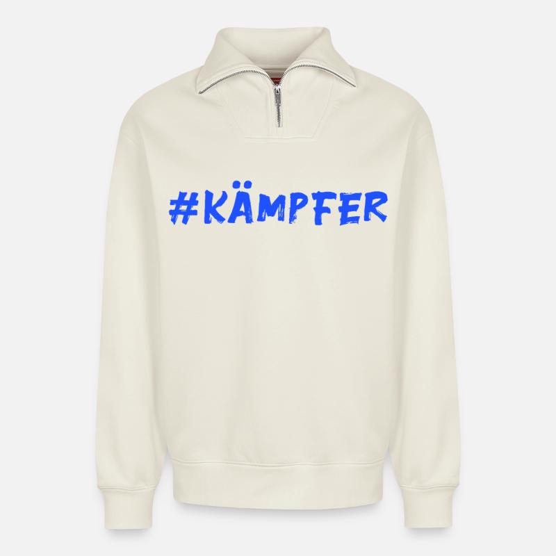 Fighter - Relaxed Unisex Organic Half Zip Sweatshirt – by SPREAD - off white