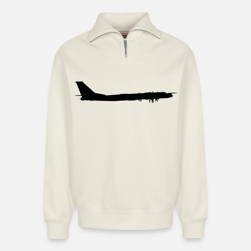 Tu-95 - Relaxed Unisex Organic Half Zip Sweatshirt – von SPREAD - Naturweiß