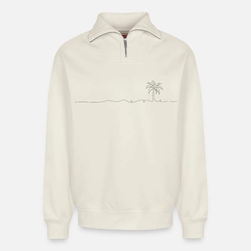 Linedesign Palme - Relaxed Unisex Organic Half Zip Sweatshirt – von SPREAD - Naturweiß