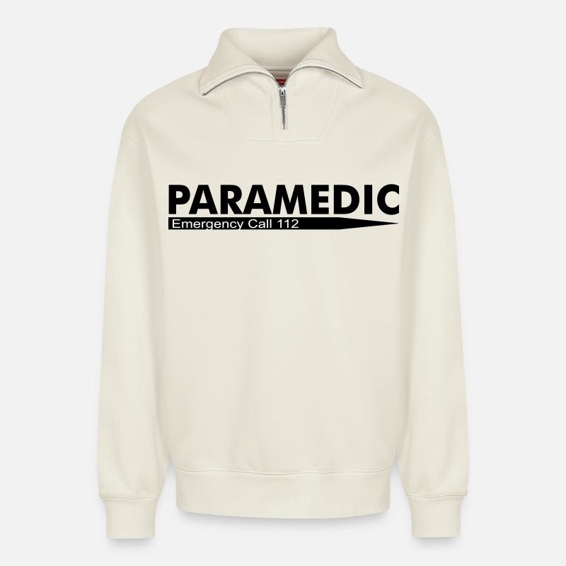Paramedic Emergency Call 112 - Relaxed Unisex Organic Half Zip Sweatshirt – von SPREAD - Naturweiß