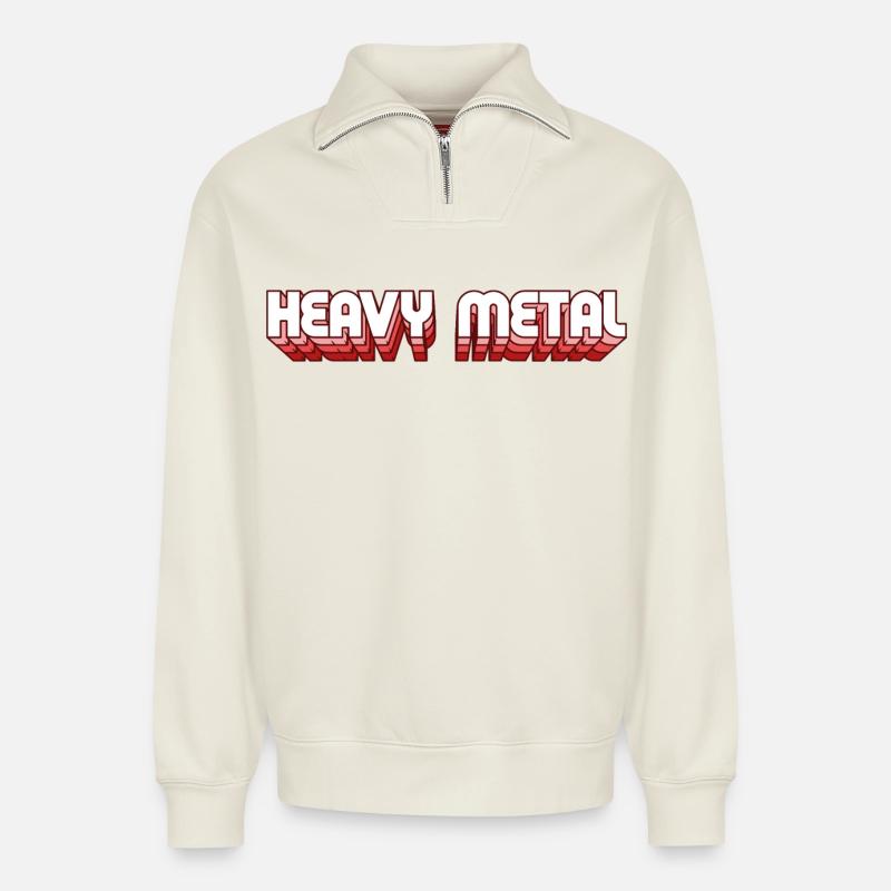 Heavy-Metal-Retro-Stil 3D-Text-Logo - Relaxed Unisex Organic Half Zip Sweatshirt – von SPREAD - Naturweiß