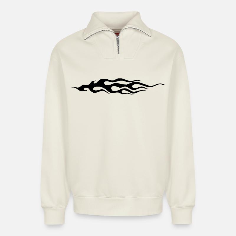 Rocker Flammen - Relaxed Unisex Organic Half Zip Sweatshirt – von SPREAD - Naturweiß