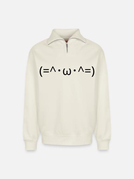 Chats Émote (=^・ω・^=) Chat mignon Kaomoji - Sweat unisexe décontracté en coton biologique à demi-zip – de SPREAD - blanc cassé