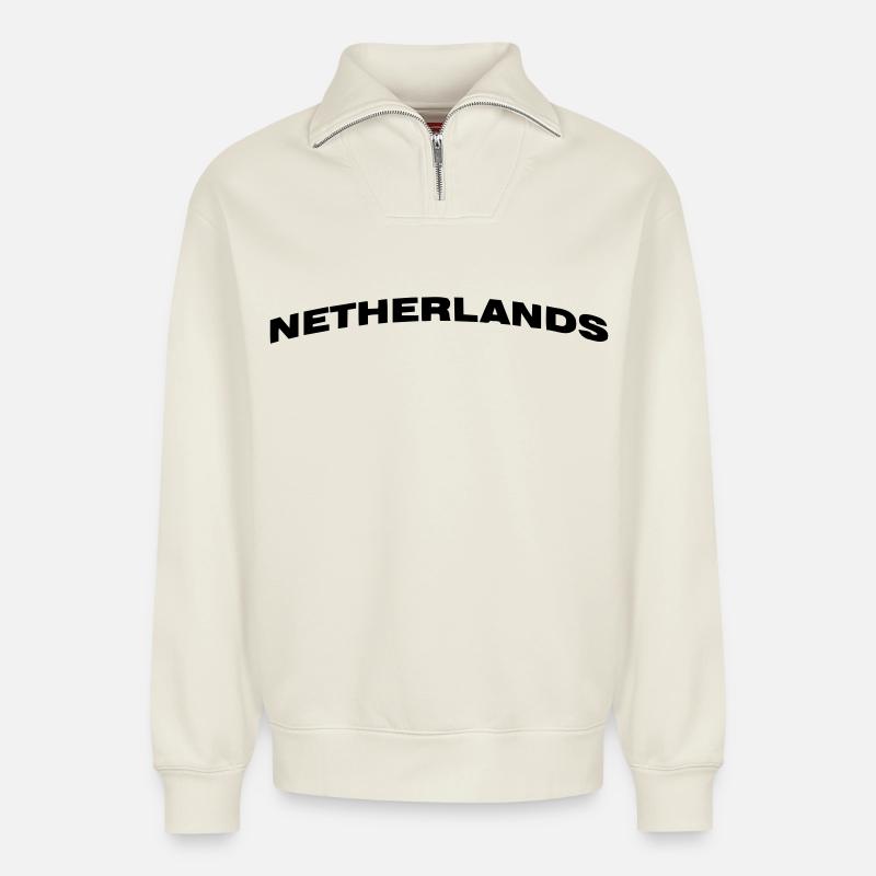 Netherlands - Relaxed Unisex Organic Half Zip Sweatshirt – by SPREAD - off white