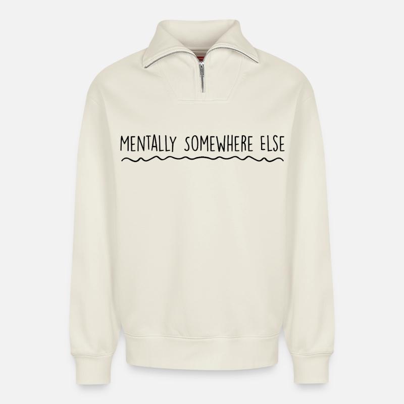Geistig woanders - Relaxed Unisex Organic Half Zip Sweatshirt – von SPREAD - Naturweiß