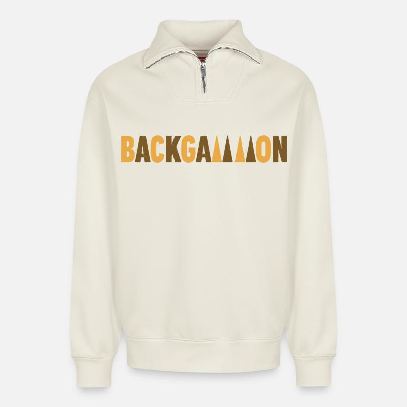 backgammon - Relaxed Unisex Organic Half Zip Sweatshirt – by SPREAD - off white