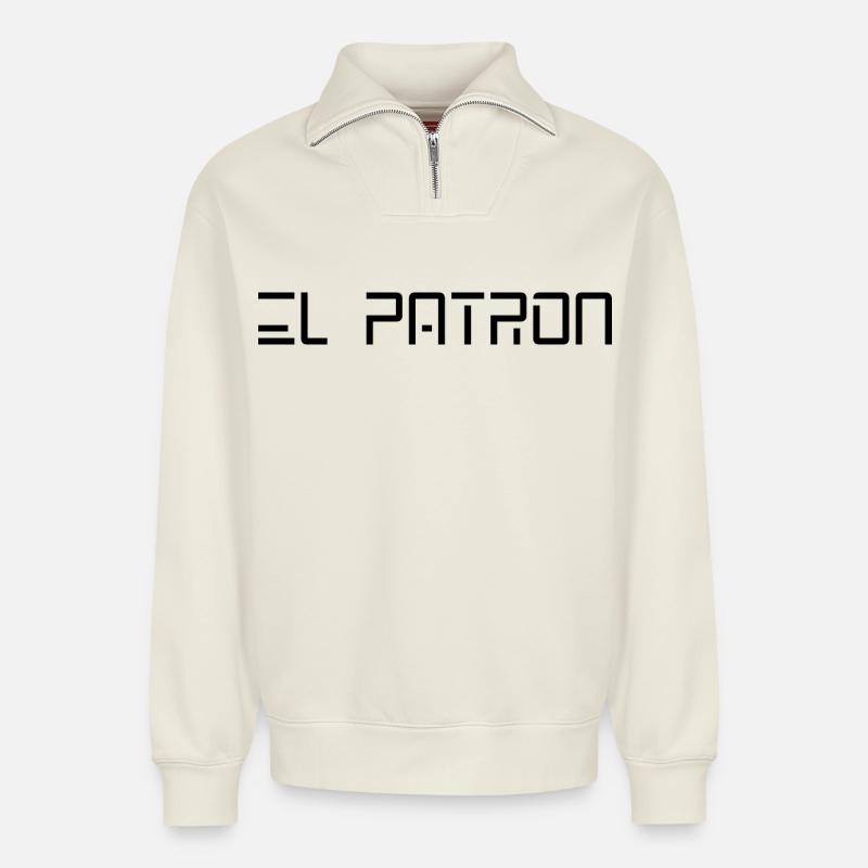 El Patron – Le look du chef - Sweat unisexe décontracté en coton biologique à demi-zip – de SPREAD - blanc cassé