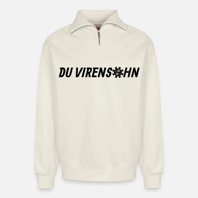 Fils d’un virus - Sweat unisexe décontracté en coton biologique à demi-zip – de SPREAD - blanc cassé