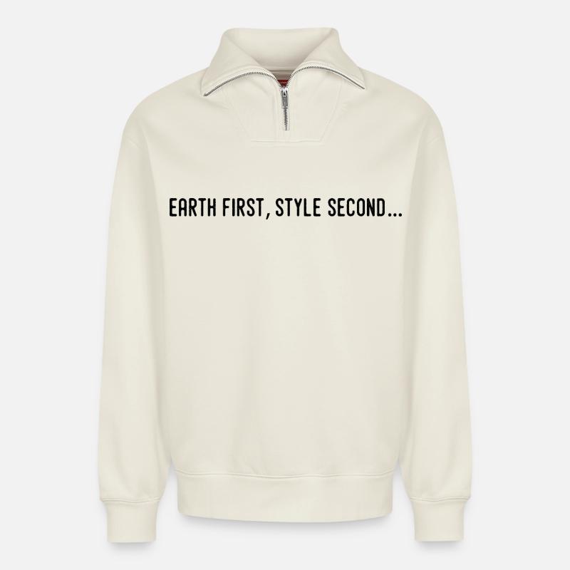 Earth first, second style... - Relaxed Unisex Organic Half Zip Sweatshirt – by SPREAD - off white
