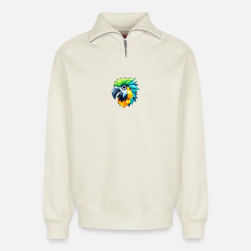 Papagei Polygon - Relaxed Unisex Organic Half Zip Sweatshirt – von SPREAD - Naturweiß