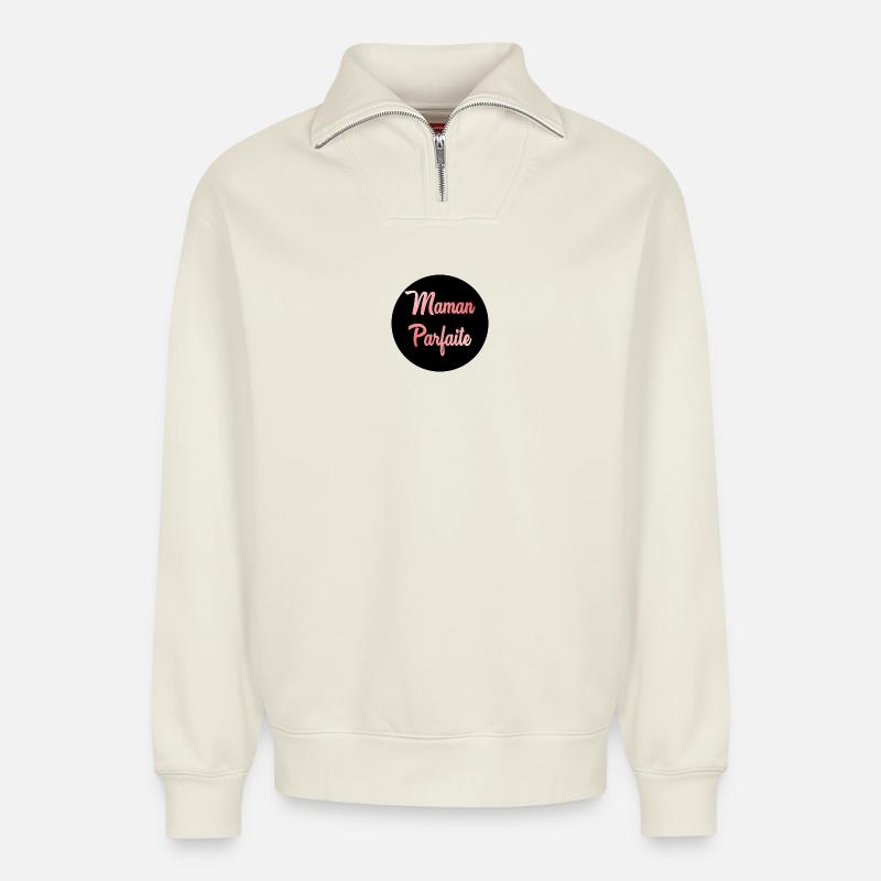 PERFEKTE MAMA - Relaxed Unisex Organic Half Zip Sweatshirt – von SPREAD - Naturweiß