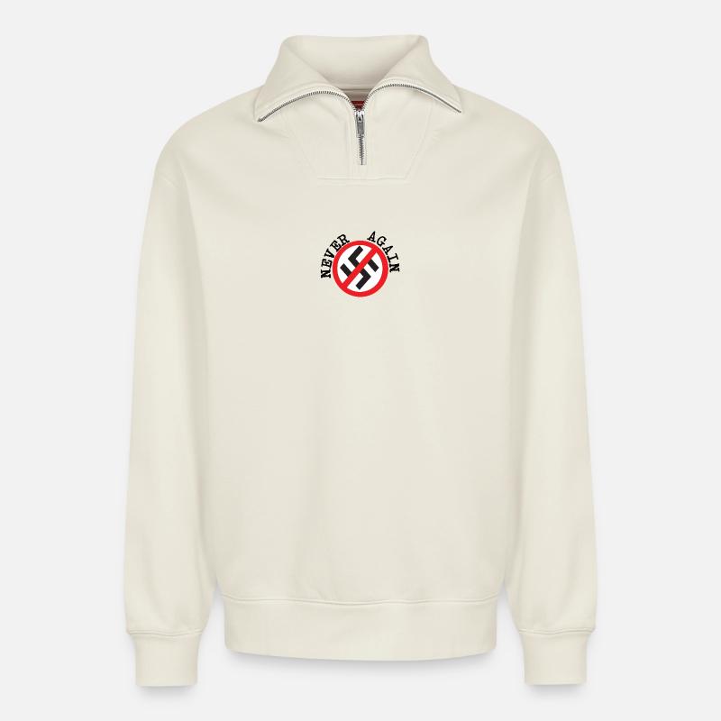 Plus jamais - Sweat unisexe décontracté en coton biologique à demi-zip – de SPREAD - blanc cassé