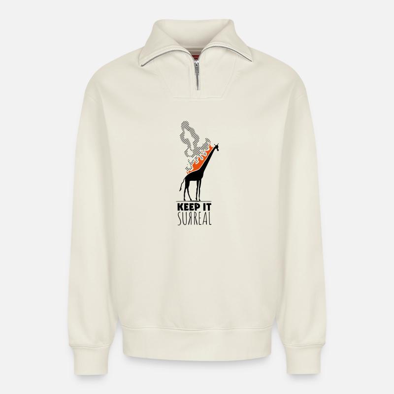 Surreale Giraffe – Keep it Surreal für Kunstfans - Relaxed Unisex Organic Half Zip Sweatshirt – von SPREAD - Naturweiß
