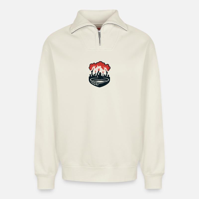 Stade pyrotechnique - Sweat unisexe décontracté en coton biologique à demi-zip – de SPREAD - blanc cassé