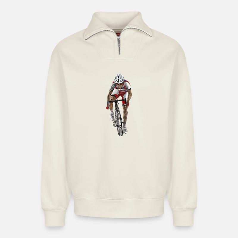 Rennradfahrer Sprint - Relaxed Unisex Organic Half Zip Sweatshirt – von SPREAD - Naturweiß