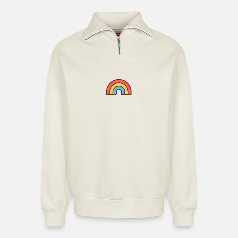 Heller Retro-Regenbogen - Relaxed Unisex Organic Half Zip Sweatshirt – von SPREAD - Naturweiß