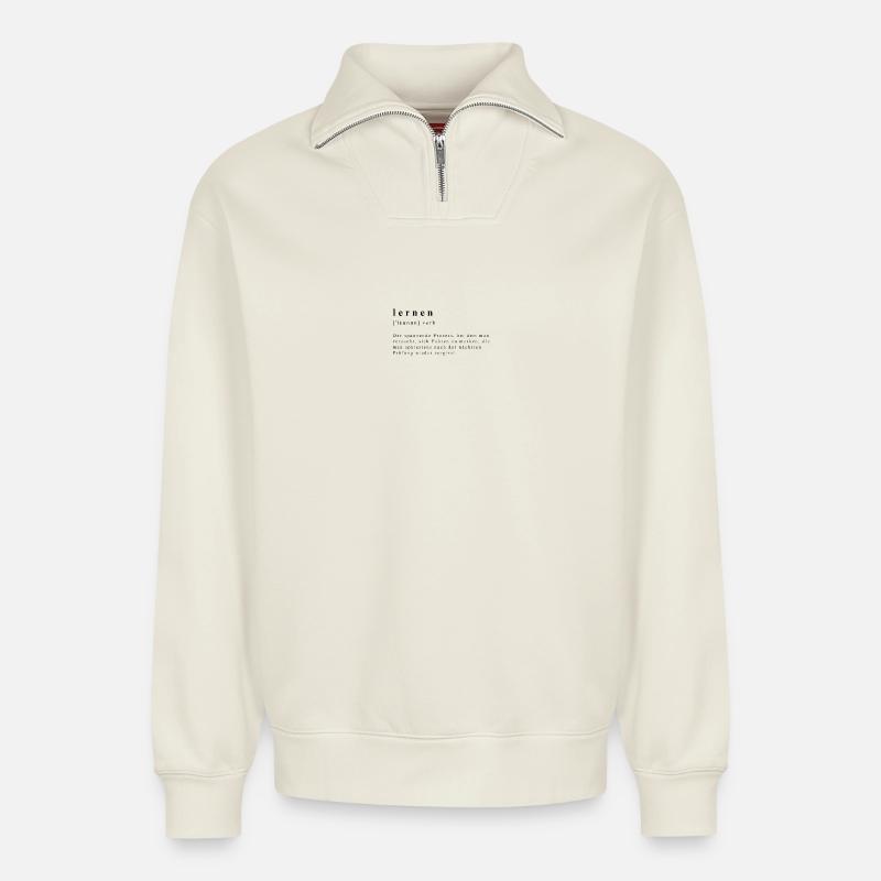 Lernen - Verb - Definition - Lautschrift - Relaxed Unisex Organic Half Zip Sweatshirt – von SPREAD - Naturweiß