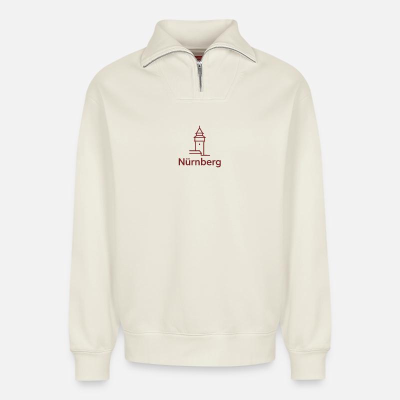 Nürnberg Turm Silhouette - Relaxed Unisex Organic Half Zip Sweatshirt – von SPREAD - Naturweiß