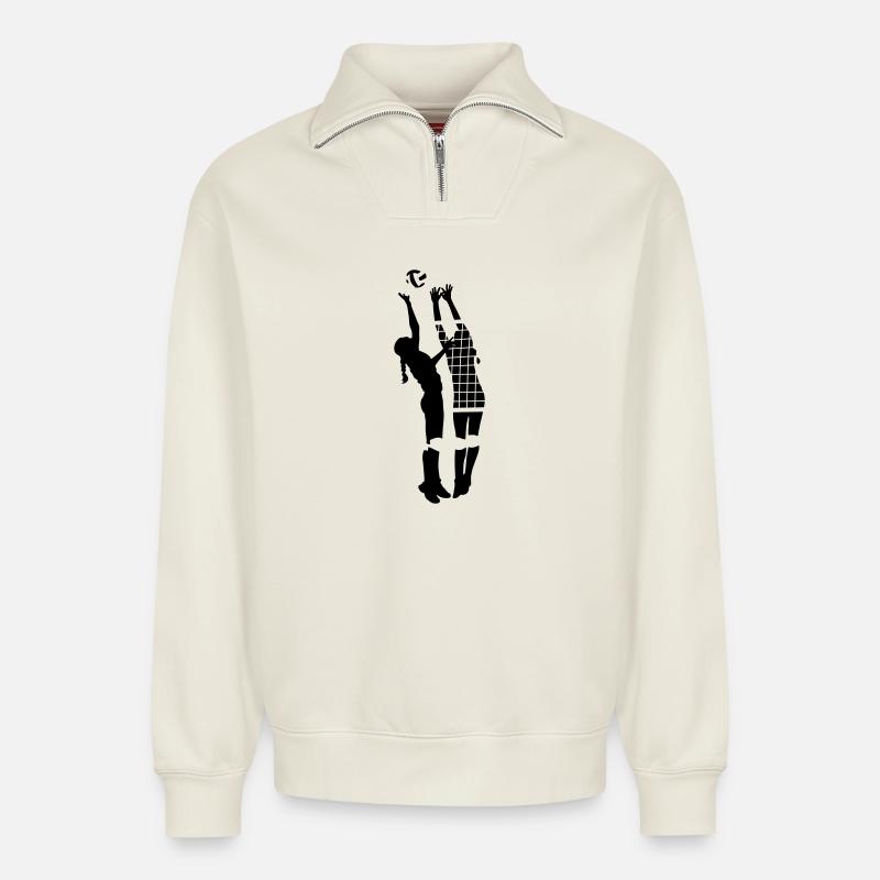 Volleyball - Relaxed Unisex Organic Half Zip Sweatshirt – von SPREAD - Naturweiß