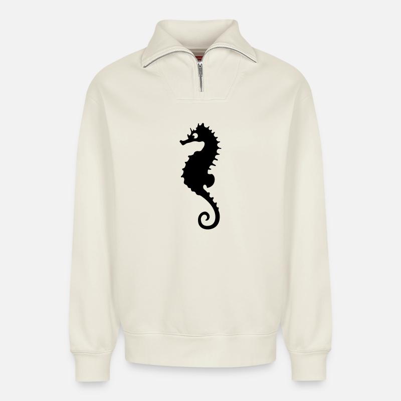 Seepferdchen - Relaxed Unisex Organic Half Zip Sweatshirt – von SPREAD - Naturweiß
