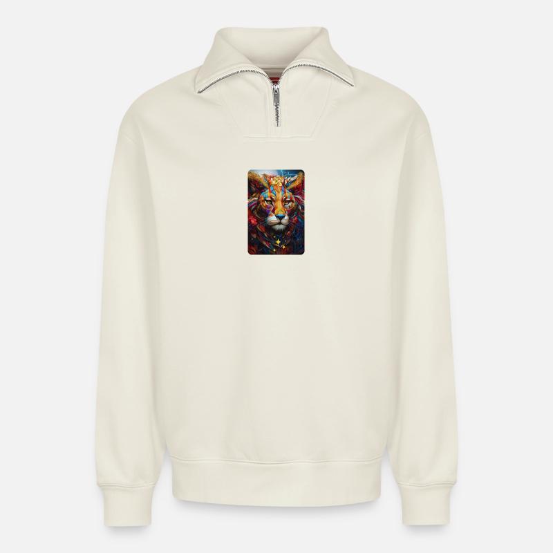 Löwe Pop Art - Relaxed Unisex Organic Half Zip Sweatshirt – von SPREAD - Naturweiß