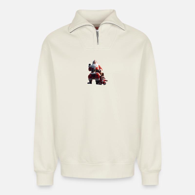 Christmas 2 - Relaxed Unisex Organic Half Zip Sweatshirt – by SPREAD - off white
