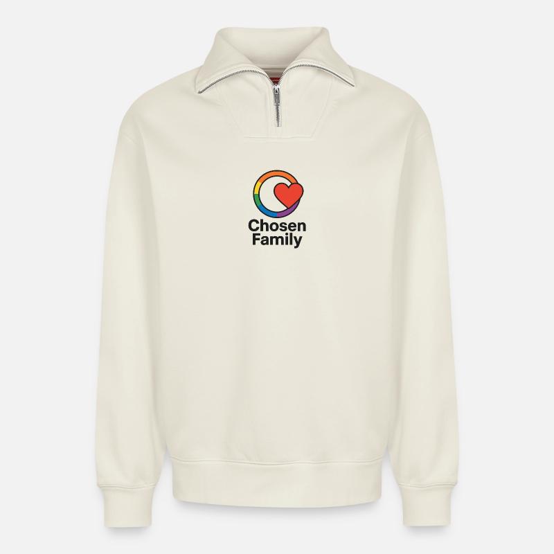 Inklusives Herz mit Regenbogenrahmen - Relaxed Unisex Organic Half Zip Sweatshirt – von SPREAD - Naturweiß