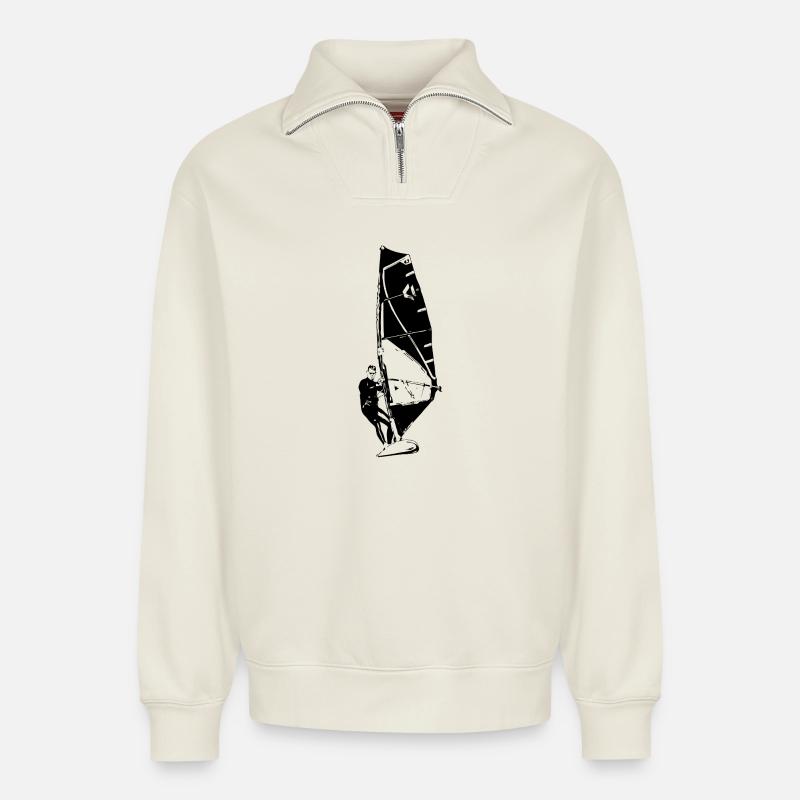 Windsurfing - Relaxed Unisex Organic Half Zip Sweatshirt – von SPREAD - Naturweiß