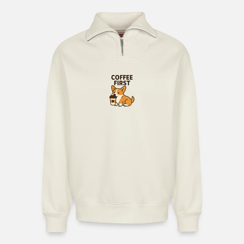 Cartoon-Hund - Relaxed Unisex Organic Half Zip Sweatshirt – von SPREAD - Naturweiß