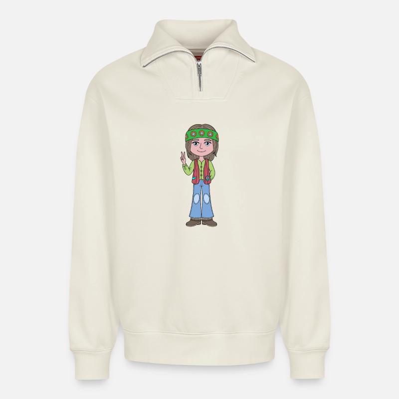 Hippie-Peace-Sign Cooles Mädchen - Relaxed Unisex Organic Half Zip Sweatshirt – von SPREAD - Naturweiß