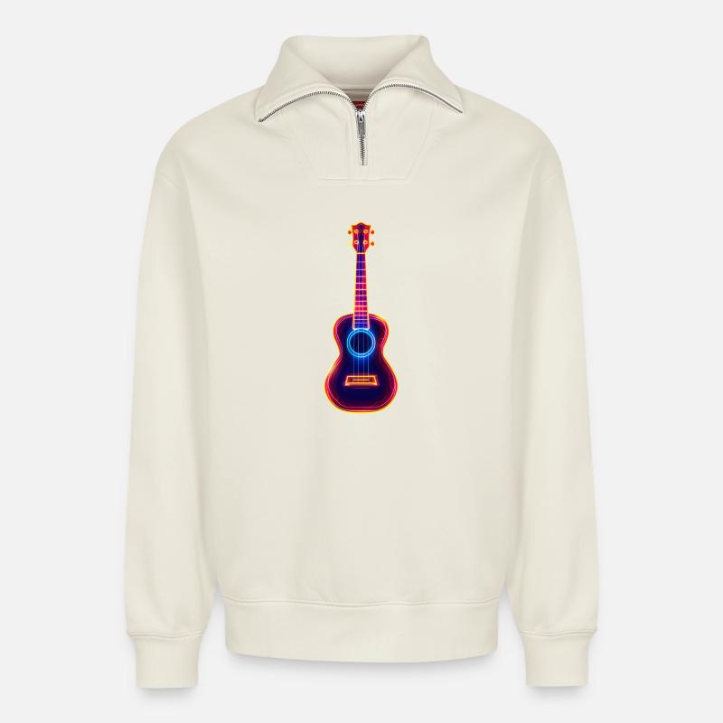 Retro Ukulele Synthwave - Relaxed Unisex Organic Half Zip Sweatshirt – by SPREAD - off white