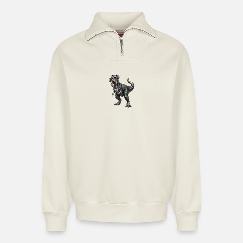 Schnauzer T - REX - Sweat unisexe décontracté en coton biologique à demi-zip – de SPREAD - blanc cassé