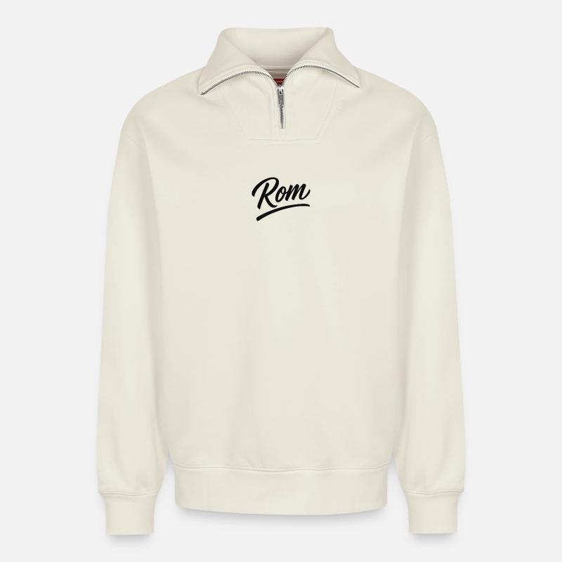 Rom Script Schriftzug Unterlinie - Relaxed Unisex Organic Half Zip Sweatshirt – von SPREAD - Naturweiß