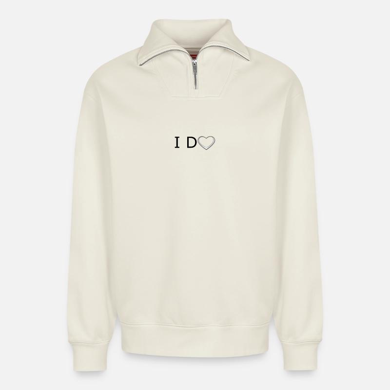 I do - Relaxed Unisex Organic Half Zip Sweatshirt – von SPREAD - Naturweiß