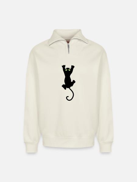 Cat fun - Sweat unisexe décontracté en coton biologique à demi-zip – de SPREAD - blanc cassé
