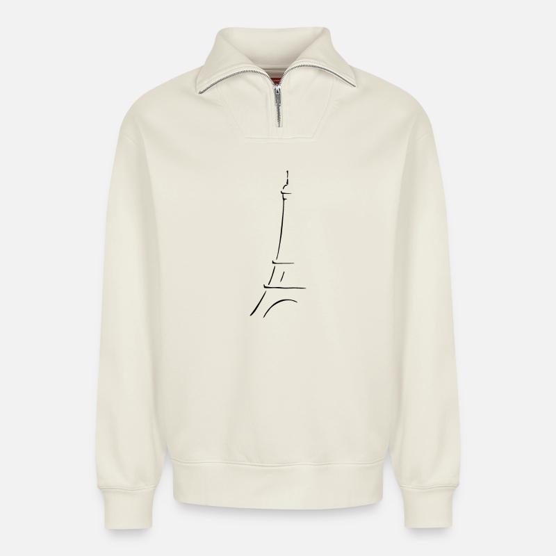 Tour Eiffel Paris - Sweat unisexe décontracté en coton biologique à demi-zip – de SPREAD - blanc cassé
